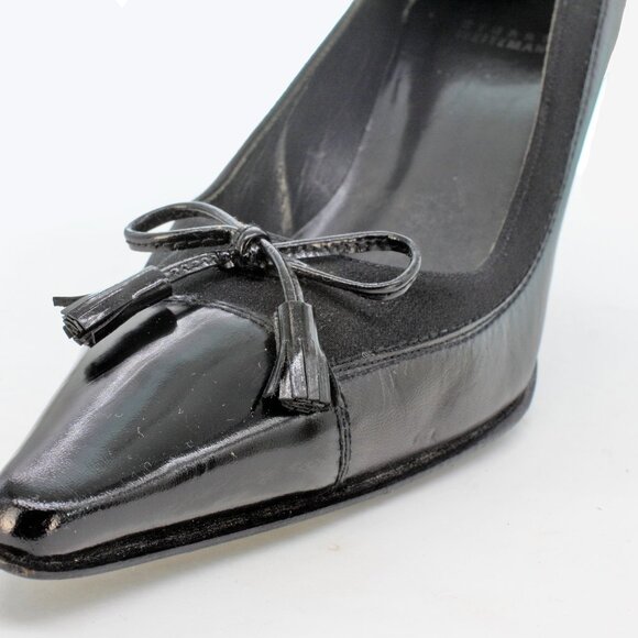 Stuart Weitzman Women's Black Bow Ornament Pointed Toe Pumps - Picture 5 of 7